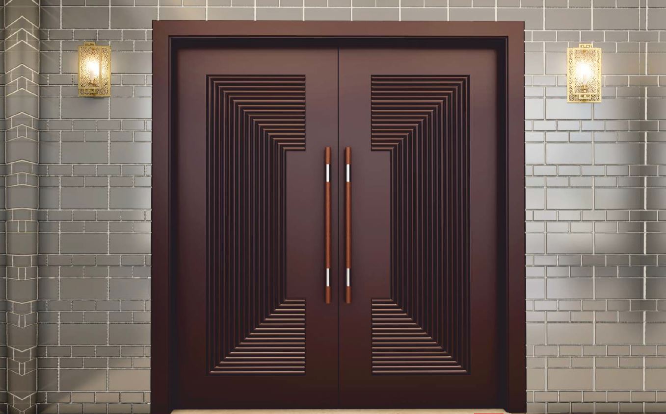 a closed brown door