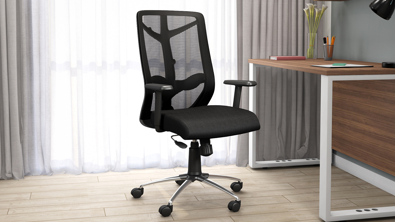 Black Colored Fabric Office Chair in a room