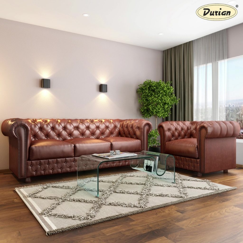 Durian Elton Leatherette Chesterfield Sofa with Classic Tufting