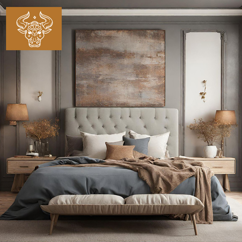 Cozy tufted bed in warm hue